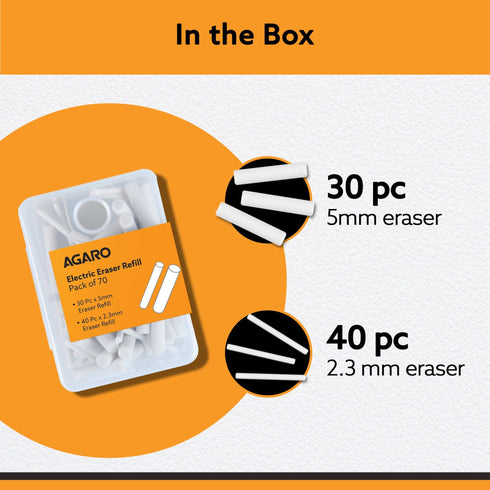 Electric Eraser Refill Pack of 70, 2.3mm & 5mm Eraser, Sketching, Drawing, Portrait Shading