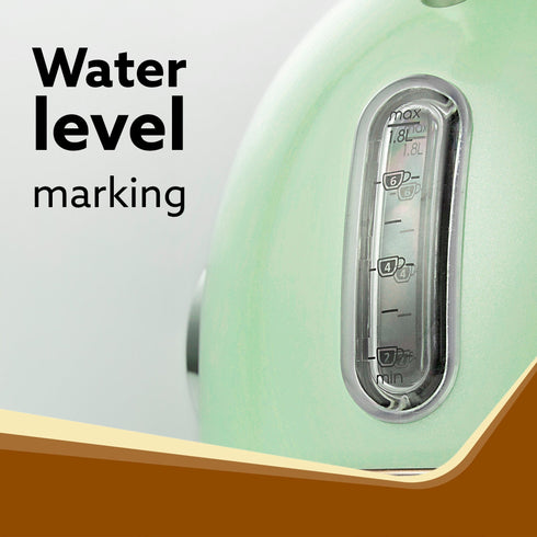 Regency Vintage Kettle 1.8L with Temperature Gauge, Hot Water Boiler & Tea Heater with Curved Handle, Visible Water Level Line, Led Light, Auto Shut-Off & Boil-Dry Protection, Green