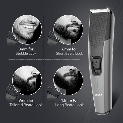 Beard Trimmer MT5005, 90 mins run time with Type C, 6 comb attachments, Self sharpening blades | Trimmer for Men