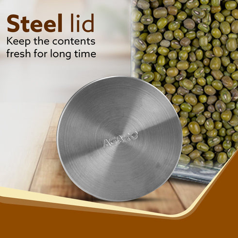 Elegant Glass Jar 2250 ml, Square Shaped, Steel Lid, Storage Glass Container, Transparent, Kitchen Organiser, Multipurpose Jar