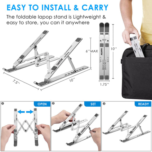AGARO LS1821 Foldable Laptop Stand, 7 Adjustable Levels, Non Slip Silicone Pads, Aluminium Built, Laptop, Tablet, Books (Silver)