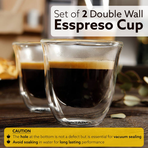 Elite Double Wall Glass Espresso Cups 80ml, Pack of 2 | Premium Borosilicate, Heat Resistant, Ideal for Coffee, Tea, Latte, Microwave & Dishwasher Safe