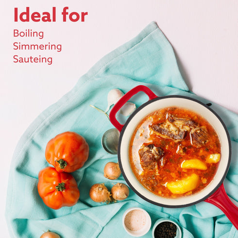 Royal Enamelled Cast Iron Sauce Pan with Lid, 19 Cm Diameter, 1.9 Liter Capacity, No Chemical Coating, Heavy Bottom, Fast Heating, Gas & Induction Oven Compatible, Milk/Tea Pan, Boiling, Red