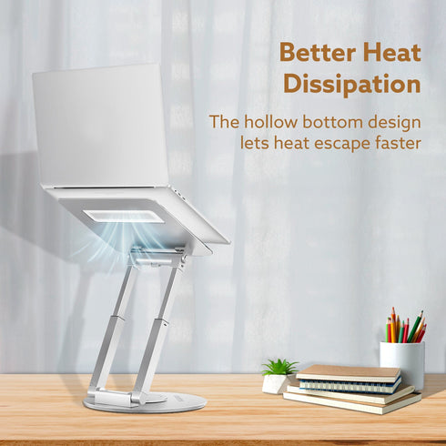 Foldable Laptop Stand Holder, 360° Rotating, Premium Metal Alloy, Ergonomic, Height Adjustable with Anti-Slip Silicone Pads, Heat Vent, Made for MacBook, HP, Dell, Lenovo, Laptops Up to 17"