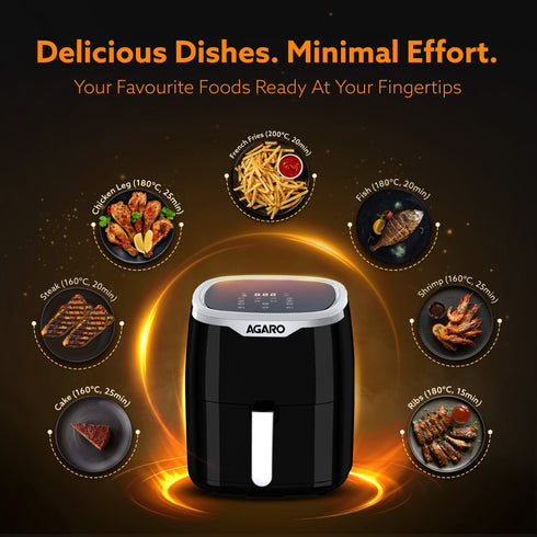 Galaxy Digital Air Fryer For Home, 4.5L, Electric Air Fryer, Convection Oven, 1400W, 7 Preset Programs & Reheat, 360 Degrees Air Circulation, Digital Touch Display, Bake, Roast, Toast, Black
