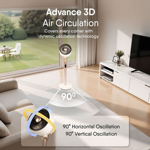 Royal 3D Air Circulation Tower Fan with Mood Lamp, Ultra-Quiet BLDC Standing Fan for Home & Office Use, Touch & Remote Control, 12 Wind Speed, 5 Modes, 90˚ Horizontal & 90˚ Vertical Oscillation