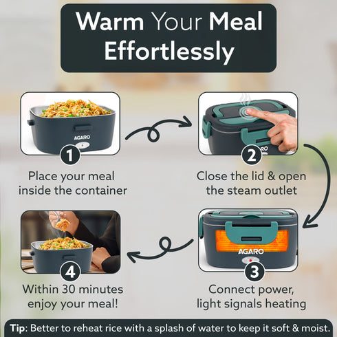 Electric Lunch Box, 1.5L Food Heater for Daily Office Use & Travel, Portable Food Warmer, Stainless Steel Container, Reheat in 30 Min, Leak-Proof, Detachable Cord, 2 Compartment, PTC Heating