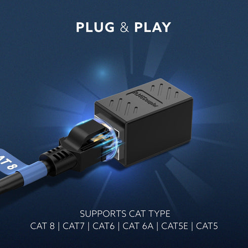Cat8 Ethernet Extender Female to Female RJ45 Coupler Adapter, 8P8C Inline LAN Connector for Cat6/Cat7/Cat8 Cable Extension, Network Cable Joiner, High-Speed, Stable Connection, Pack of 1
