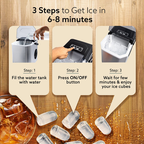 Regal Ice Maker, Compact Ice Maker, 1.2L water Tank, 9 Pcs bullet Ice Cube at a time, Stainless Steel Body