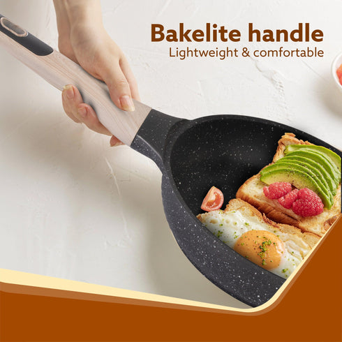 Imperial Granite Non Stick Fry Pan with Glass Lid, 3L / 28cm, Cast Aluminium Body, Omelette Egg Pan, Fish Fry Pan, Gas & Induction Compatible, Dark Grey