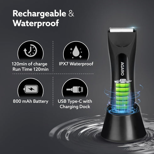 Grand Body Trimmer, For Beard, Body Shaving, 6 Length Settings, Self Sharpening Ceramic Blades, Waterproof (IPX7), Cordless, LED Torch, Dock Charging