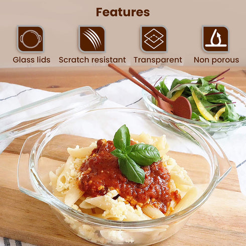 Elite Glass Casseroles With Lid - Set of 2 - 700, 1000 ml