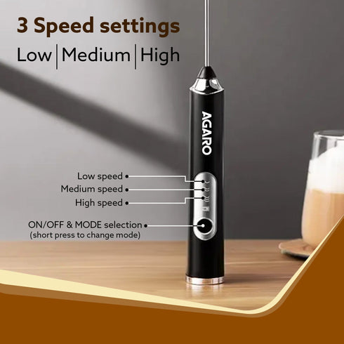 Royal Milk Frother, 3-Speed Electric Frother for Coffee with Whisk and Frother, Frother Mixer, Stand-up Design, for Cream (Whisk Milk frother), Rechargeable, Stainless Steel