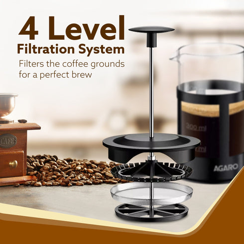 Delite French Press Coffee And Tea Maker, Borosilicate Glass Body With Sleeves, Glass Carafe, BPA Free Plastic Lid Strainer, 600Ml