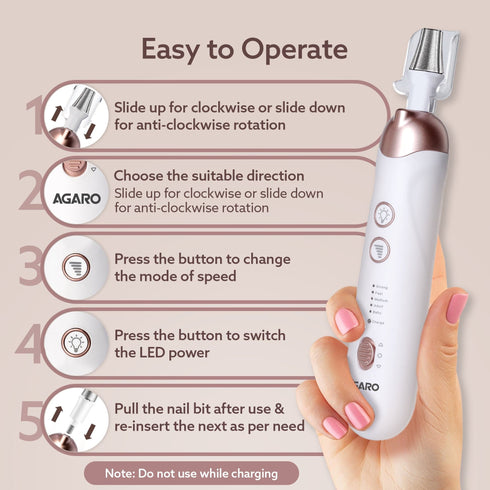Prima Nail Drill & Polisher, Professional Nail Care at Home, Electric Nail Polisher, Manicure & Pedicure, Shape, Trim & Polish, 5 Speed, 8 Attachments, Rechargeable with Type C, Women, Men