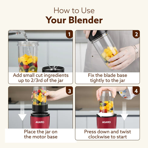 Regal 3 Jar Personal Blender, 400W, Serrated and Cross Blade with Detachable Base, Mixer/Grinder/Smoothie/Juice Maker, Red & Black