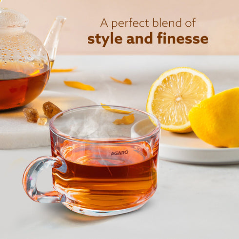 Elegant Glass Cup, 180ml, Set of 6, Crystal Clear Espresso Coffee Cup, Toughened Glass Wall with Handle, for Hot Coffee, Cappuccino, Milk, Latte, Green Tea & Black Tea