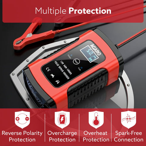 Car Battery Charger, 12V, 5A, Fully Automatic, Smart Car & Bike Battery Charger & Maintainer, Pulse Repair, LCD Display, Temperature Control, for AGM, Gel, Calcium & Wet Lead-Acid Batteries