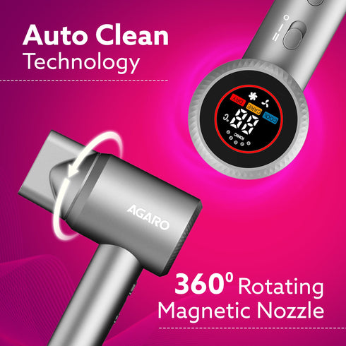 Elite BLDC Hair Dryer – 1600W Powerful Cold & Hot Air Dryer | Negative Ion Tech, 3 Heat Modes, 2 Fan Speeds, Real-Time Display, 360° Magnetic Nozzle & Diffuser, – Dark Grey