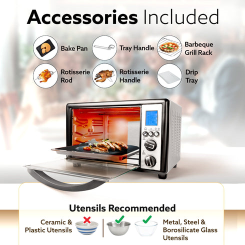 Imperial 30L Digital OTG, Convection Oven Toaster Griller with 9 Preset Cooking Modes, Motorized Rotisserie, Backlit LCD, for Baking, Grilling & Toasting, Silver