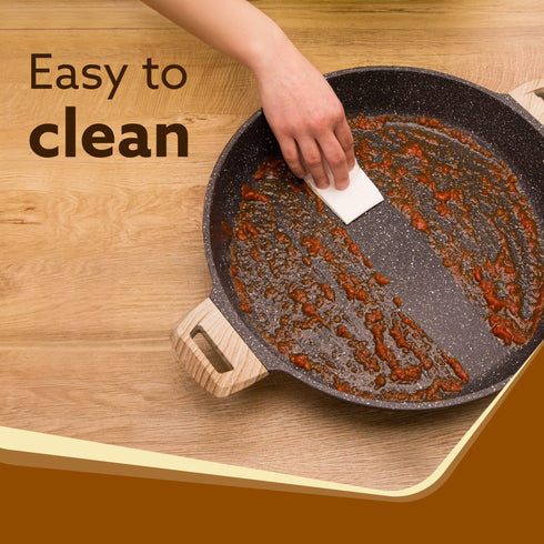 Imperial Granite Non Stick Kadai with Glass Lid, 2.8L / 24cm, Kadai ,Deep Frying Pan, Biryani Pot, Cast Aluminium Body, Gas & Induction Compatible, Dark Grey