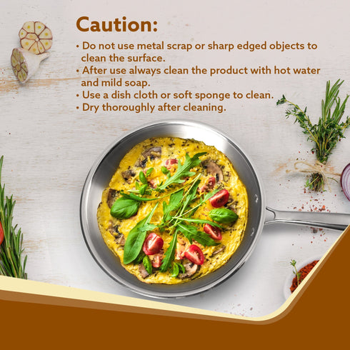 Regency Tri-Ply Steel Frying Pan , 1.5L Capacity, 24 cm Diameter, Stainless Steel, Riveted Handle, Food Safe, Gas Oven and Induction Oven Compatible, Silver