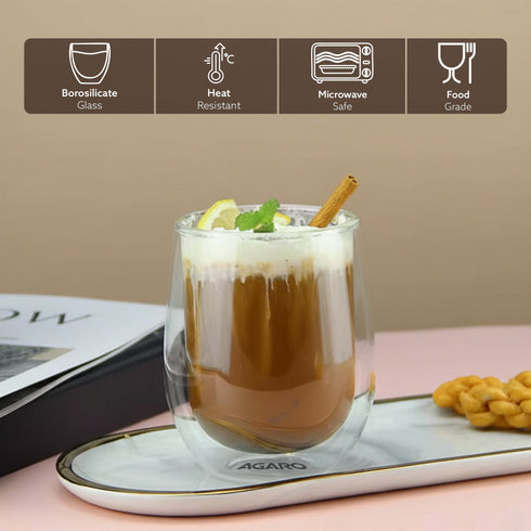 Elite Double Wall Glass 300ml, Pack of 2 | Premium Borosilicate, Heat Resistant, Microwave & Dishwasher Safe, Ideal for Coffee, Tea, Latte & Cold Beverages