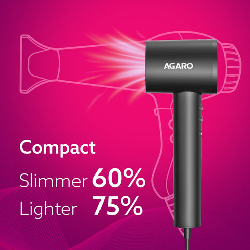 HD3240 Hair Dryer, Brushless 1600W Motor, 3 Speed & 4 temperature settings, Ionic Technology, Fast Drying High-Speed Low Noise Hairdryer with Magnetic Nozzle & Diffuser