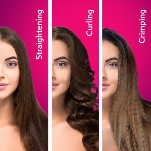 3in1 Hair Styler, Straightener, Crimper, Curler For Women HS1119, Keratin Infused Ceramic Coated Plate, Variable Style Settings, Hair styling, Colour Black & Rose Gold