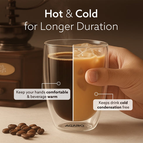 Elite Double Wall Glass 300ml, Pack of 2 | Premium Borosilicate, Heat Resistant, Microwave & Dishwasher Safe, Ideal for Coffee, Tea, Latte & Cold Beverages