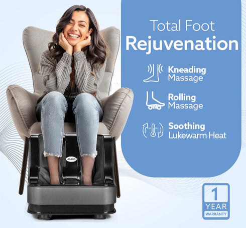 Rejoice Foot, Calf and Leg Massager with Lukewarm Heating and Vibration, 80W, 4 Motors, Rolling & Kneading Functions for Pain Relief & Improving Blood Circulation (Grey)