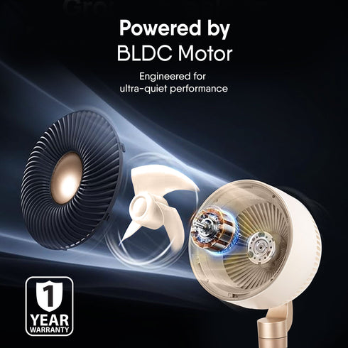 Royal 3D Air Circulation Tower Fan with Mood Lamp, Ultra-Quiet BLDC Standing Fan for Home & Office Use, Touch & Remote Control, 12 Wind Speed, 5 Modes, 90˚ Horizontal & 90˚ Vertical Oscillation