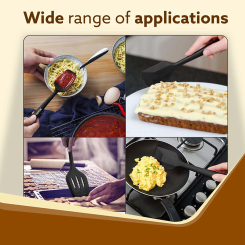 Deluxe Silicone Spatula Set of 3, Cooking and Mixing, for Non-Stick Cookware, BPA Free, Seamless Design, Black