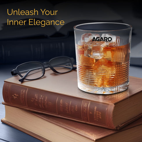 Elegant Whiskey Glass, Set of 6, 325ML, Ribbed Design, Crystal Clear, Perfect for Scotch, Whisky, Bourbon, Liquor, Wine, Cocktail Drinks , Stylish Design