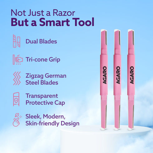 Imperial Face & Eyebrow Razor for Women (Pack of 3) | Dual Blade Head with German Blades | Easy Facial Hair Shaping & Shaving | Reusable up to 5 Times | Rust-Free Durable Blades