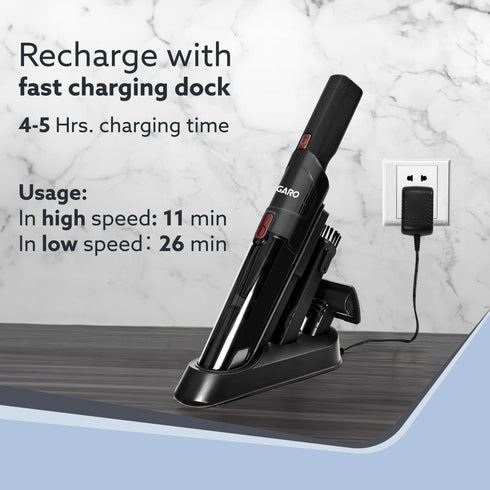 Sapphire Hand Held Vacuum Cleaner, Up to 15 kPa Powerful Suction with Fast Charging Dock, Rechargeable, Portable, Brushless Motor, Multiple Accessories, Lightweight, Home, Office & Car, Black