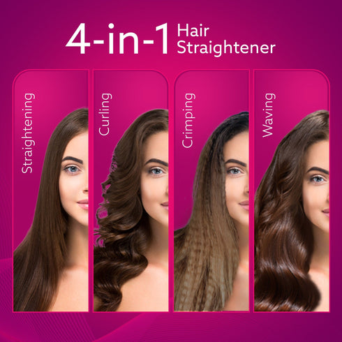 4 in1 hair Straightener,Wavy Hair, Crimper, Curler, Hair Styler, Keratin Infused Ceramic Coated Plate, Variable Style Settings, Hair Styling, Black & Rose Gold, HS1719