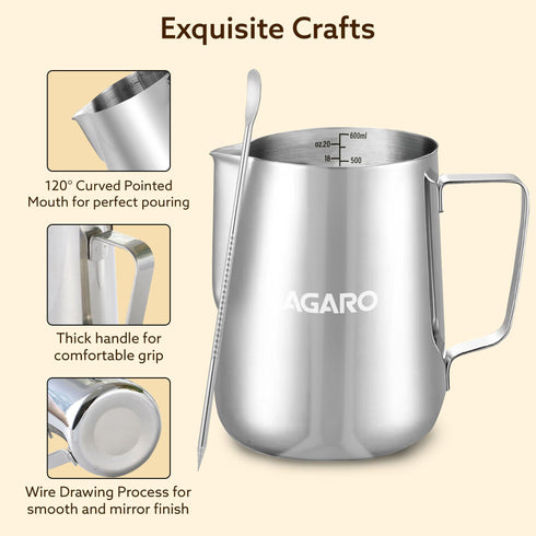 Milk Frothing Pitcher – 350ml Stainless Steel Coffee Jug with Latte Art Pen | Durable 304 Steel Espresso Pitcher for Milk Frothing, Cappuccino & Barista Tools