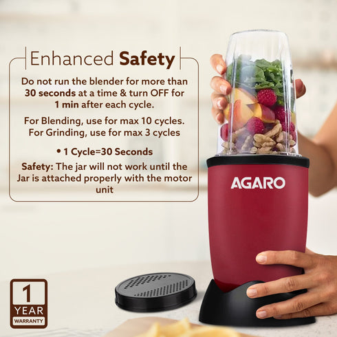 Regal 3 Jar Personal Blender, 400W, Serrated and Cross Blade with Detachable Base, Mixer/Grinder/Smoothie/Juice Maker, Red & Black