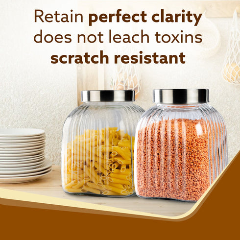 Elegant Glass Jar 3500 ml, Round Shaped, Steel Lid, Storage Glass Container, Transparent, Kitchen Organiser, Multipurpose Jar