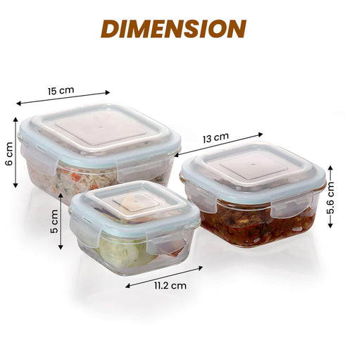 Elite Glass Container With Lid, 3 pcs Set - 320, 520, 800ml