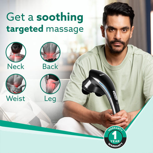 Regent Handheld Double Head Massager, 4 Massage Heads, 4 Modes, For Pain Relief and Relaxation, Neck, Back, Shoulder, Leg, Foot, Full Body Massager, Black