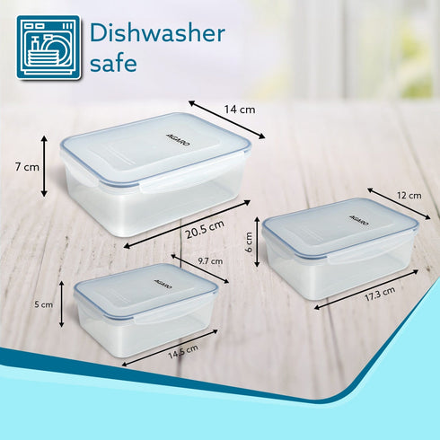 Airtight Container, Food Storage Container With Lid, Multipurpose Kitchen Container, Rectangular Plastic Body, Leak Proof, BPA Free, Capacity 500ML, 1L, 1.5L, Set of 3