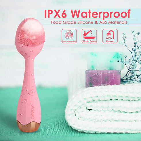 Agaro Facial Cleansing Massager Covered in Drops of Water