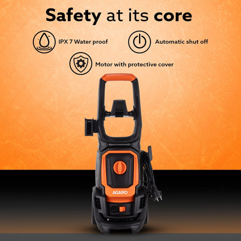 Alpha High Pressure Washer, Car Washer, Upright Design With Wheel, 1600W, 130 Bars, 7L/Min Flow Rate, 8 Meters Outlet Hose, Car, Bike and Home Cleaning Purpose, Red & Black