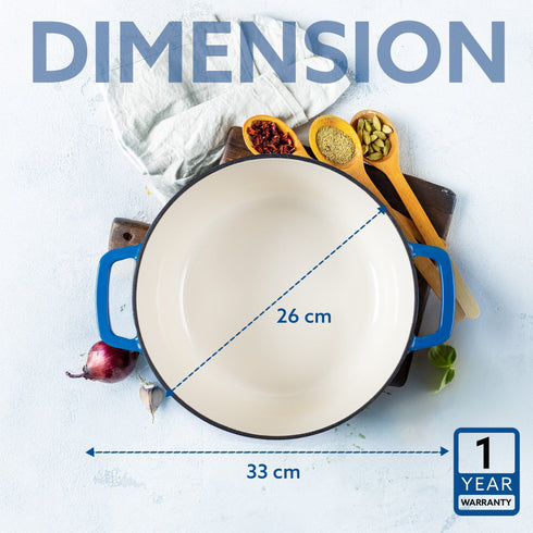 Royal Enamelled Cast Iron Casserole with Lid, Cooking Pot, No Chemical Coating, Fast Heat, Heavy Weight, Gas, Induction Oven Compatible, for Meat, Dal, Curry, Biryani, Pulao, Blue, 5 Liters