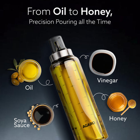 Elite Borosilicate Glass Oil Dispenser With Capacity Markings, Pack of 2, 500 Ml each, Metallic Lid, Oil Bottle Jar, Transparent