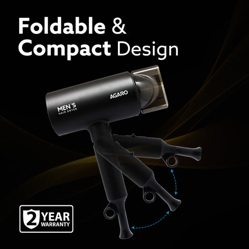 Premium Hair Dryer for Men with 1400 Watts Motor, 3 Temperature Settings & Cool Shot Button- Black