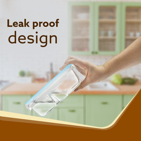 Elite Two Compartment Lunch Container, Borosilicate Glass Body, Leak proof Locking Lid, , Airtight Tiffin Containers, Microwave Oven Safe, 600Ml, Transparent