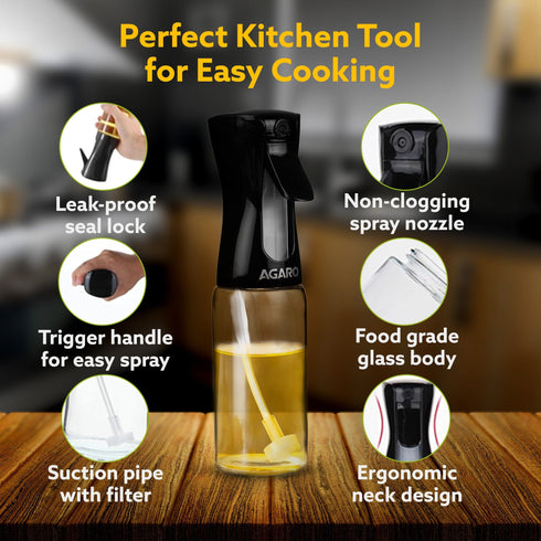 Elegant Oil Sprayer For Cooking, 200 Ml, Glass Body, Refillable Cooking Oil Spray Bottle, Oil Spritzer, Widely Used For Salad Making, Baking, Frying, Bbq, Portable,Brown
